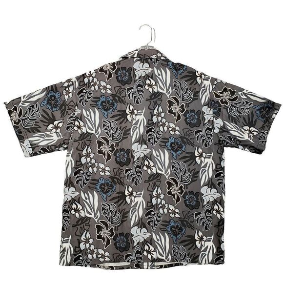 North Shore Surf Mens Large Button Up Hawaiian Shirt Nylon Gray White Blue USA - Picture 3 of 9
